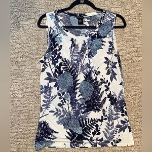 Ann Taylor Sleeveless Stretch Tank with Blue Floral Pattern